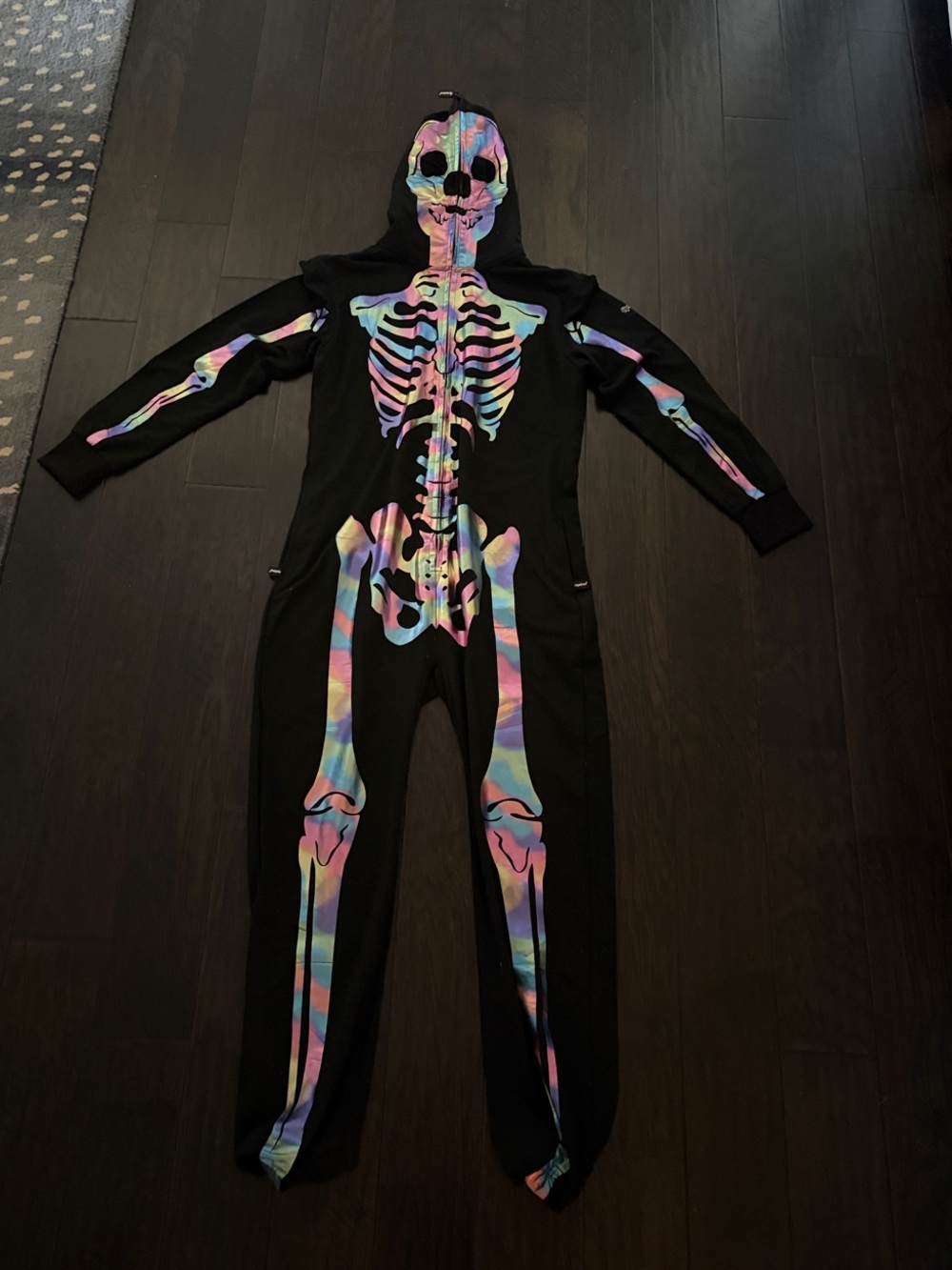 Tipsy Elves Skeleton Halloween Costume Onesie Rainbow Foil
